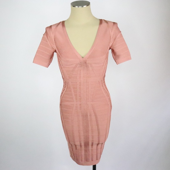 Herve Leger by Max Azria Bodycon Short Sleeve Dress - Small- Salmon - Picture 8 of 11